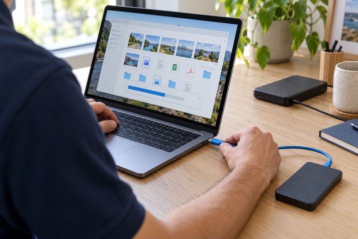 Files being backed up from a laptop to an external drive